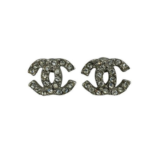 Chanel Silver 03a Coco Mark Rhinestone Brand Accessories Earrings Ladies