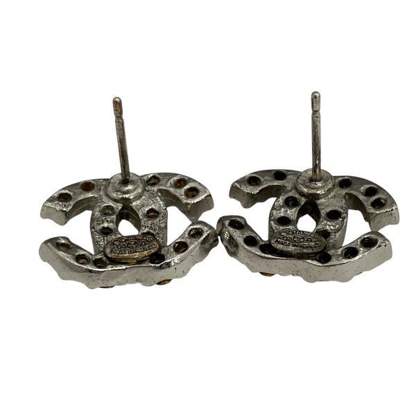 Chanel Silver 03a Coco Mark Rhinestone Brand Accessories Earrings Ladies