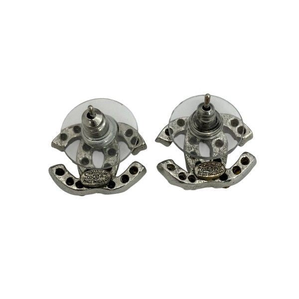 Chanel Silver 03a Coco Mark Rhinestone Brand Accessories Earrings Ladies