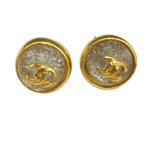 Chanel Gold X Clear 99p Coco Mark Round Brand Accessories Earrings Ladies