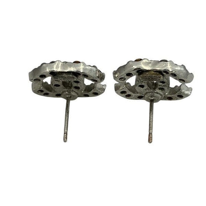 Chanel Silver 03a Coco Mark Rhinestone Brand Accessories Earrings Ladies