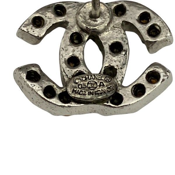 Chanel Silver 03a Coco Mark Rhinestone Brand Accessories Earrings Ladies