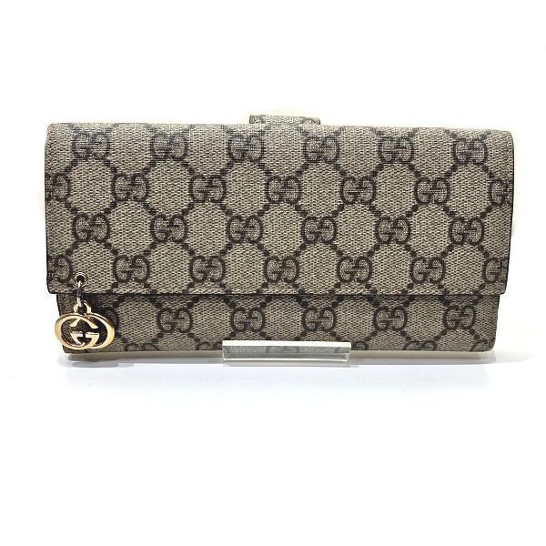 Gucci GG Supreme 212104 W-hook Long Wallet With Charm Trifold Women