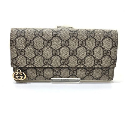 Gucci GG Supreme 212104 W-hook Long Wallet With Charm Trifold Women