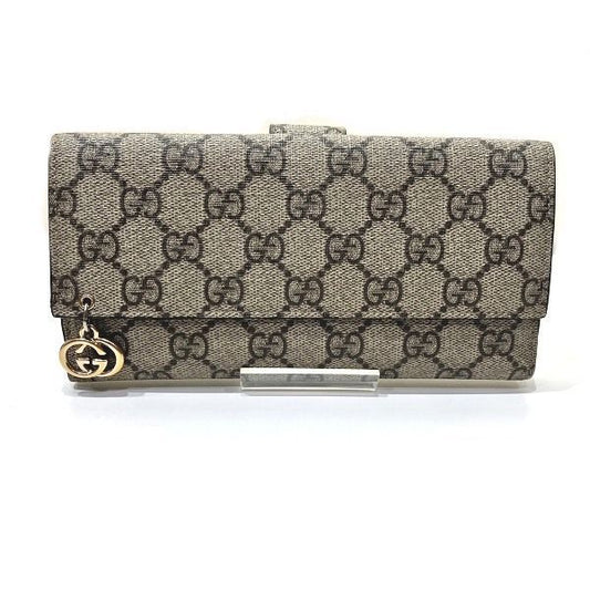 Gucci GG Supreme 212104 W-hook Long Wallet With Charm Trifold Women