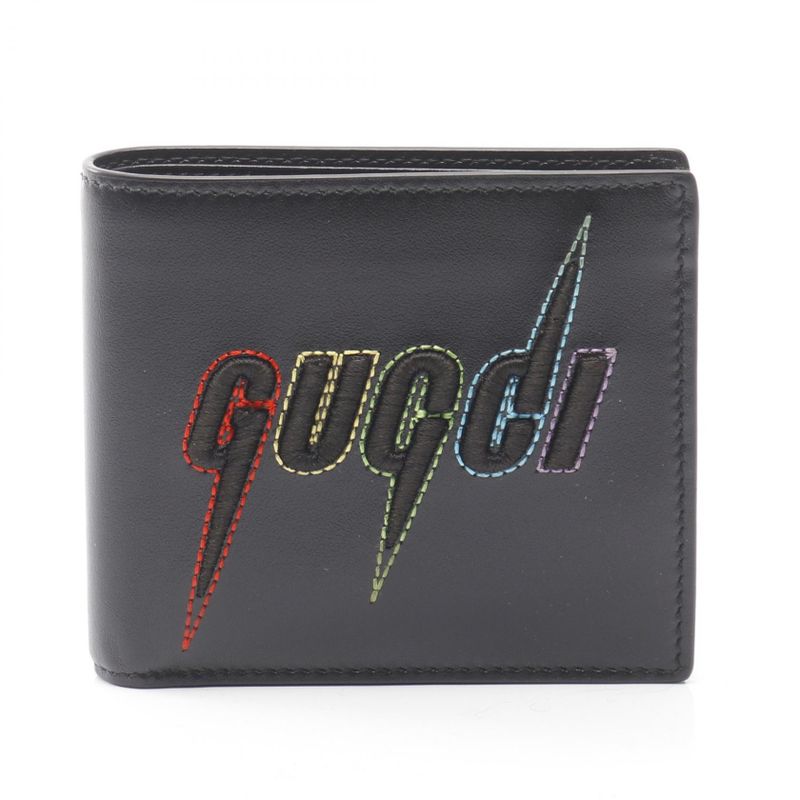 Gucci Bifold Wallet Blade 598252 Black Leather Blade Embroidery Bifold Wallet