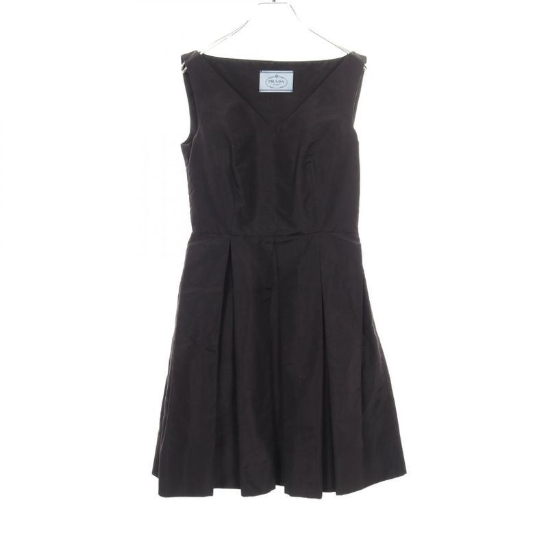 Prada Dress Box Pleated Black Silk Dress Women Used B