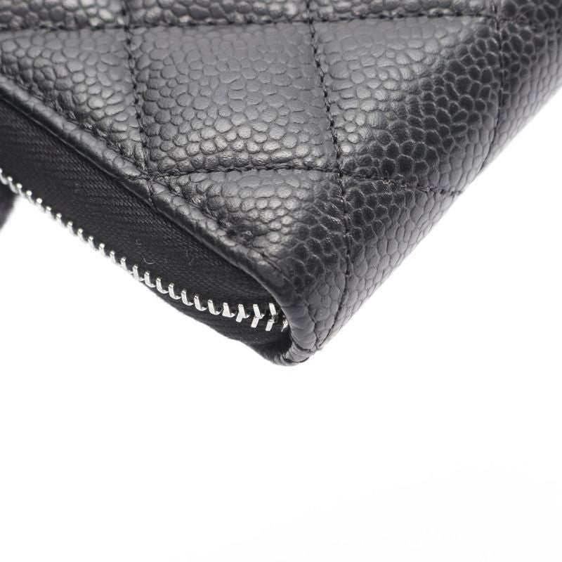 Chanel Round Long Wallet Classic Long Zip Wallet Matelasse Ap0242 Black Calf