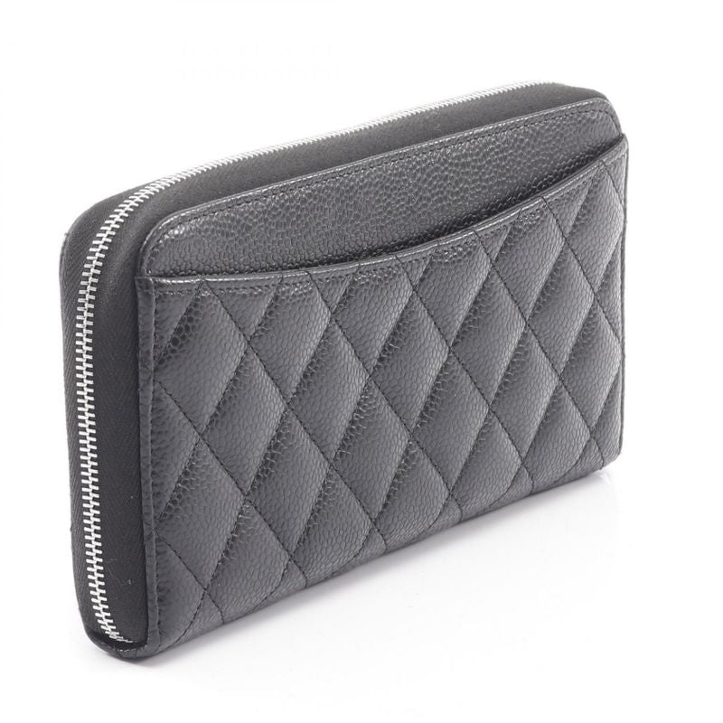 Chanel Round Long Wallet Classic Long Zip Wallet Matelasse Ap0242 Black Calf