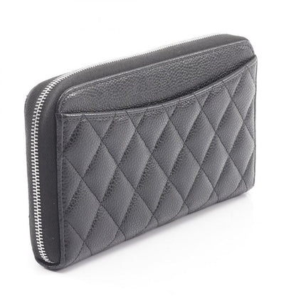Chanel Round Long Wallet Classic Long Zip Wallet Matelasse Ap0242 Black Calf