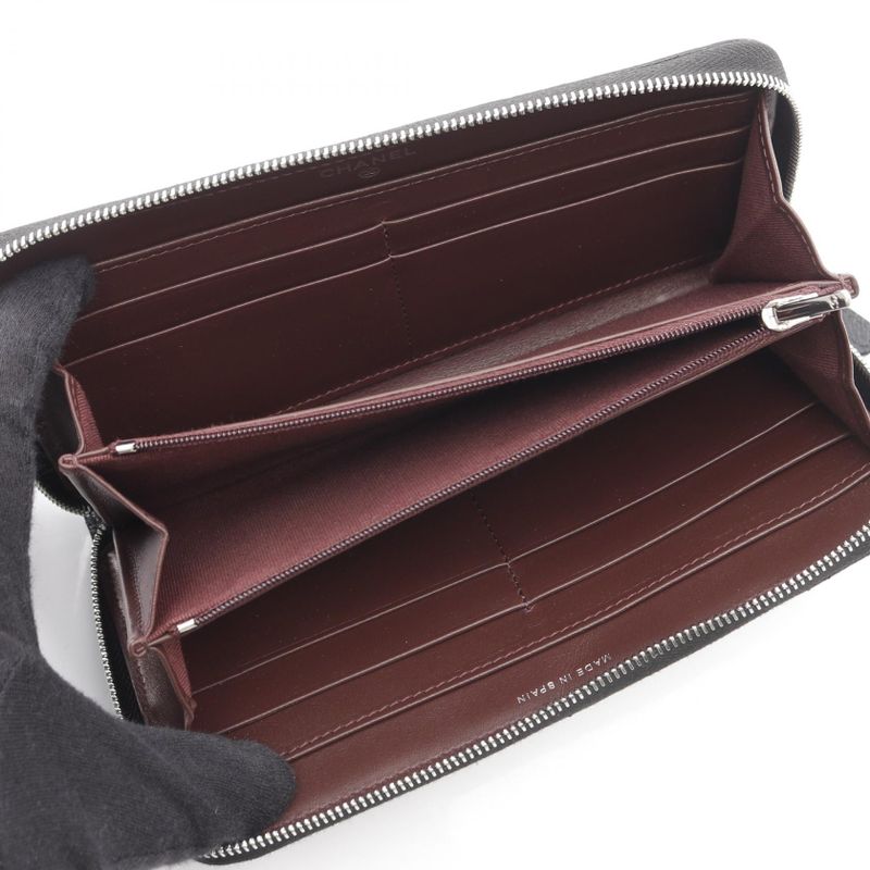 Chanel Round Long Wallet Classic Long Zip Wallet Matelasse Ap0242 Black Calf