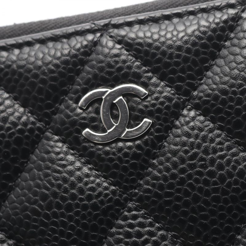 Chanel Round Long Wallet Classic Long Zip Wallet Matelasse Ap0242 Black Calf