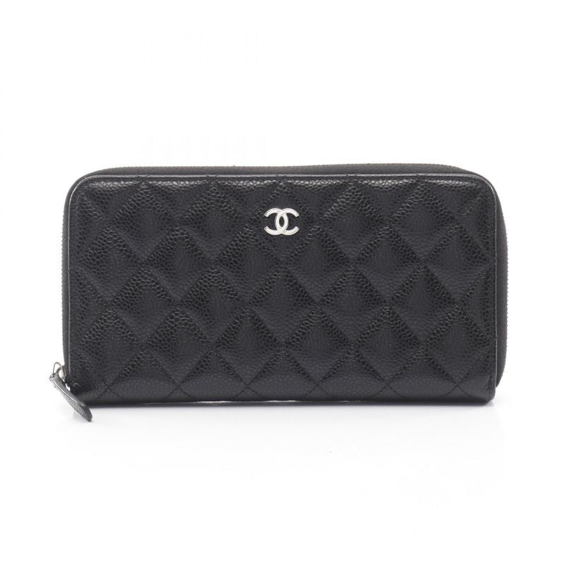 Chanel Round Long Wallet Classic Long Zip Wallet Matelasse Ap0242 Black Calf
