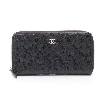 Chanel Round Long Wallet Classic Long Zip Wallet Matelasse Ap0242 Black Calf