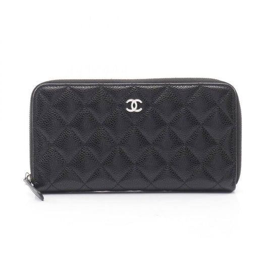 Chanel Round Long Wallet Classic Long Zip Wallet Matelasse Ap0242 Black Calf