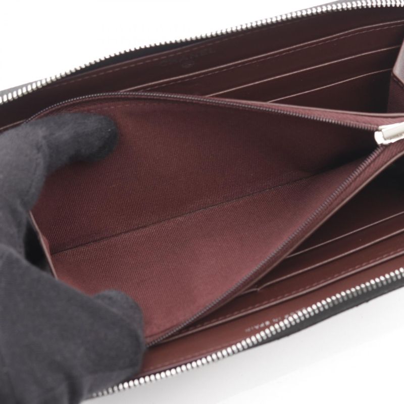 Chanel Round Long Wallet Classic Long Zip Wallet Matelasse Ap0242 Black Calf