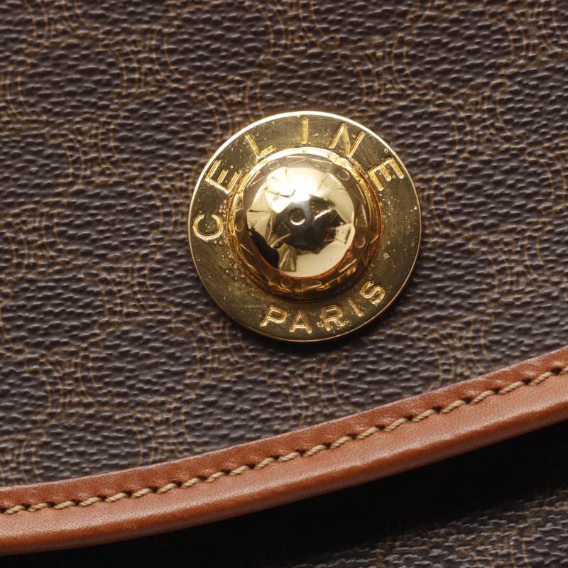 Celine Shoulder Bag Macadam Dark Brown/brown PVC Coated Canvas Leather Macadam