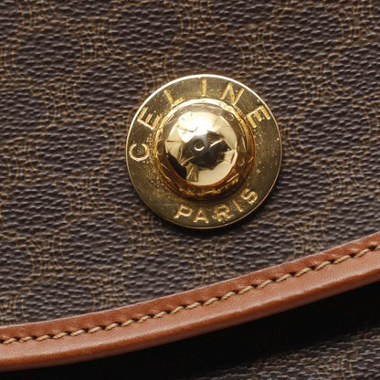 Celine Shoulder Bag Macadam Dark Brown/brown PVC Coated Canvas Leather Macadam