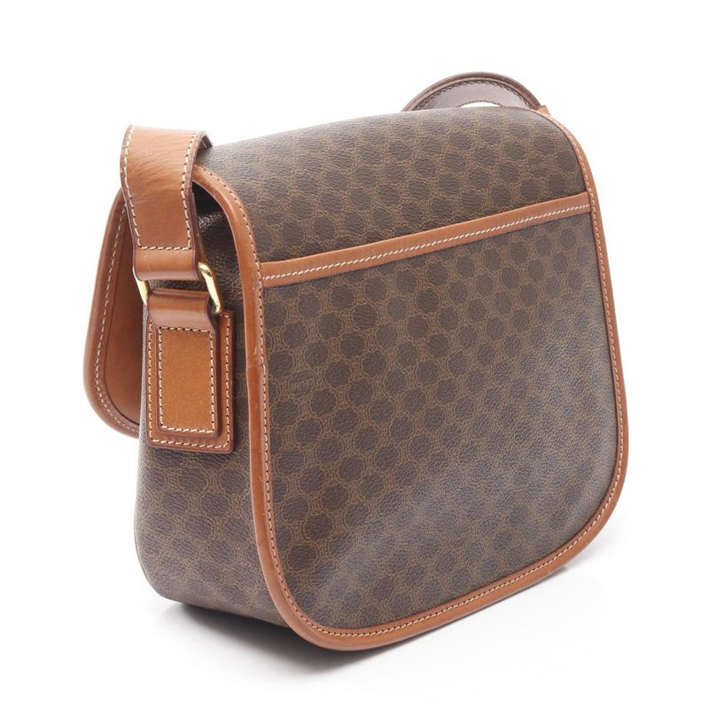 Celine Shoulder Bag Macadam Dark Brown/brown PVC Coated Canvas Leather Macadam