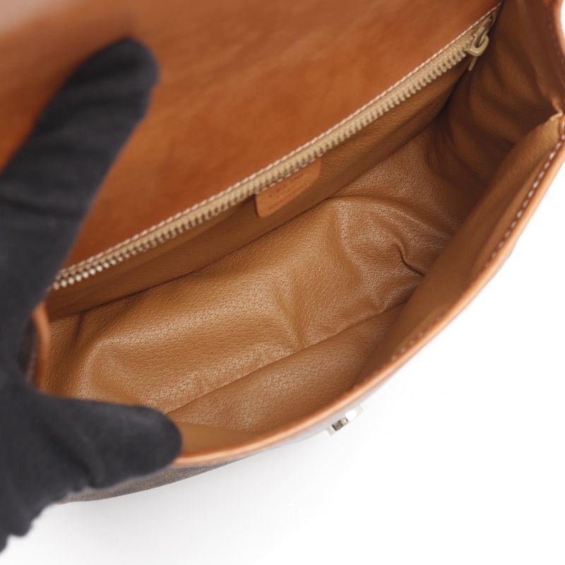 Celine Shoulder Bag Macadam Dark Brown/brown PVC Coated Canvas Leather Macadam