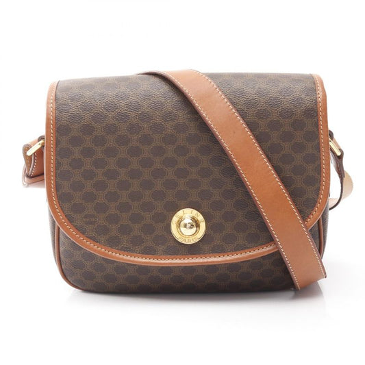 Celine Shoulder Bag Macadam Dark Brown/brown PVC Coated Canvas Leather Macadam