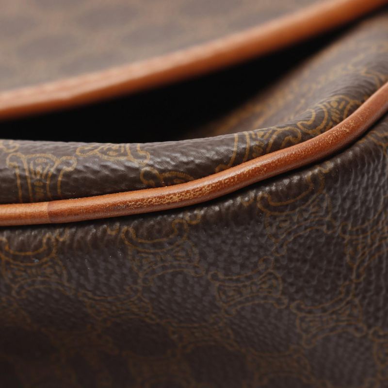 Celine Shoulder Bag Macadam Dark Brown/brown PVC Coated Canvas Leather Macadam