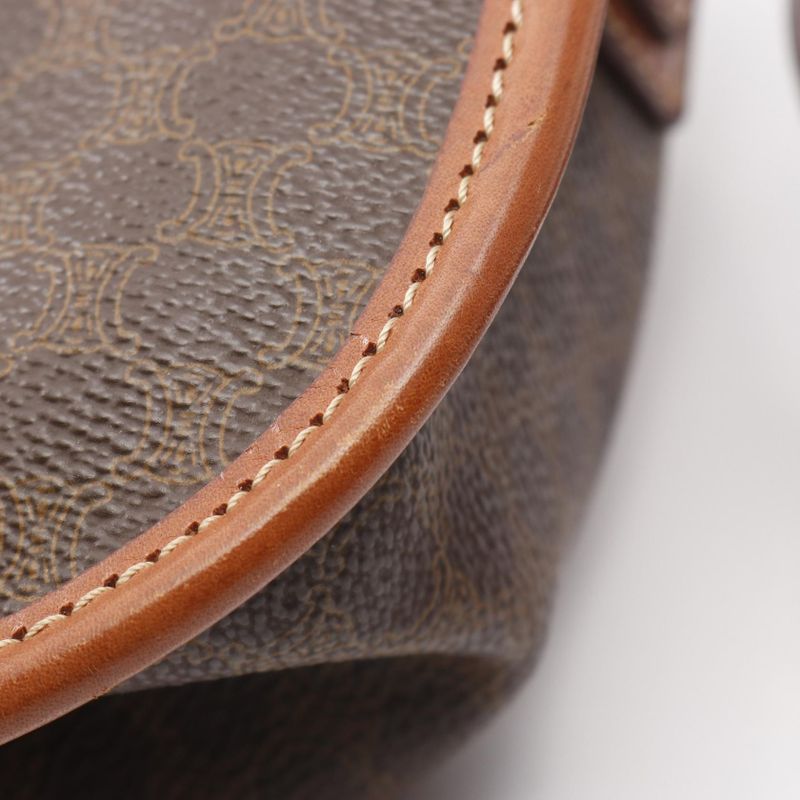 Celine Shoulder Bag Macadam Dark Brown/brown PVC Coated Canvas Leather Macadam