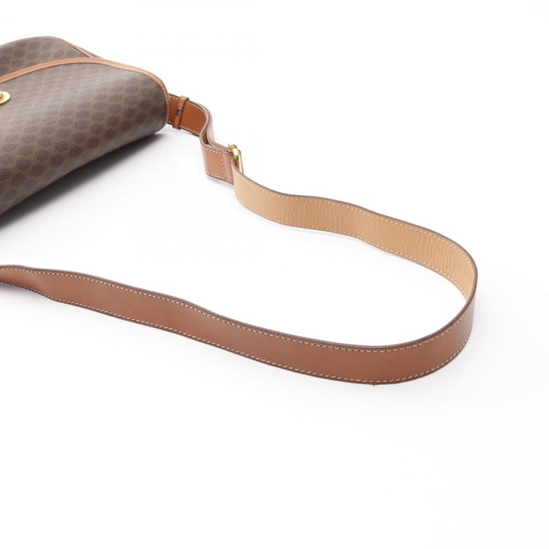 Celine Shoulder Bag Macadam Dark Brown/brown PVC Coated Canvas Leather Macadam