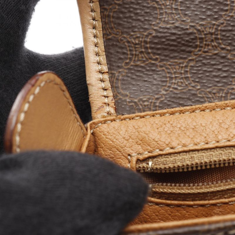 Celine Handbag Macadam Dark Brown/natural PVC Coated Canvas Leather Macadam