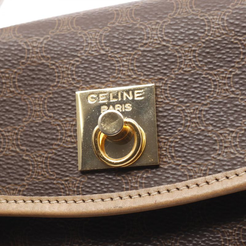 Celine Handbag Macadam Dark Brown/natural PVC Coated Canvas Leather Macadam
