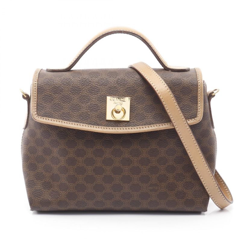 Celine Handbag Macadam Dark Brown/natural PVC Coated Canvas Leather Macadam