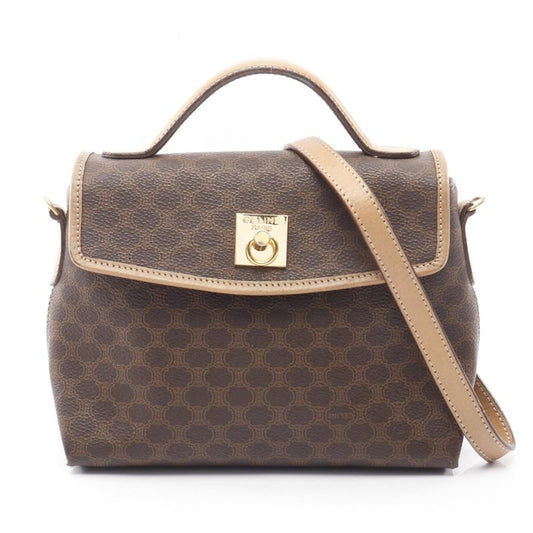 Celine Handbag Macadam Dark Brown/natural PVC Coated Canvas Leather Macadam