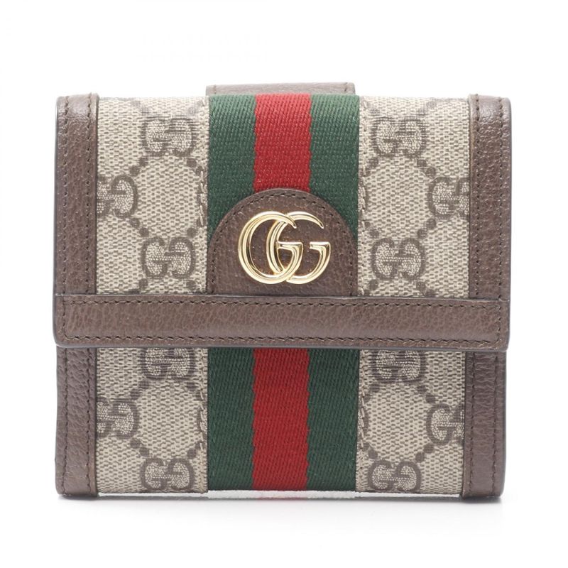 Gucci W Hook Wallet Ophidia GG French Flap Wallet Sherry Line 523173 Beige/brown