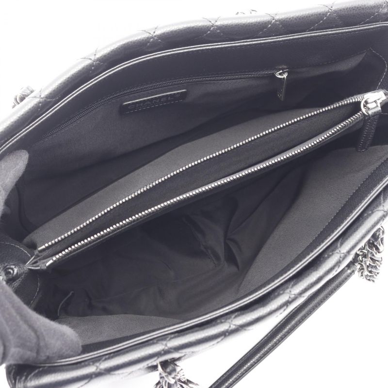 Chanel Tote Bag Matelasse A93925 Black Calf Leather Matelasse Chain Tote Women