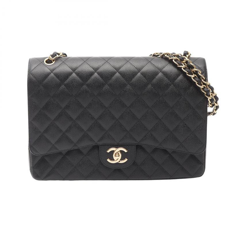 Chanel Shoulder Bag Matelasse 34 Classic Maxi W Flap A58601 Black Calf Leather