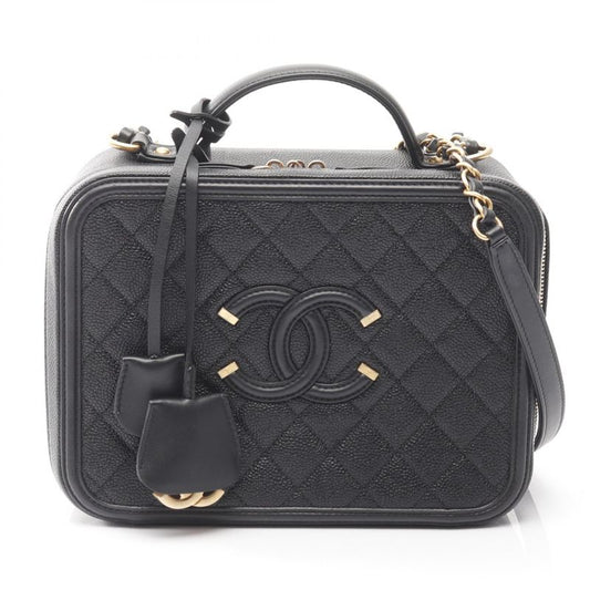 Chanel Shoulder Bag CC Filigree Matelasse Vanity A93344 Black Calf Leather CC