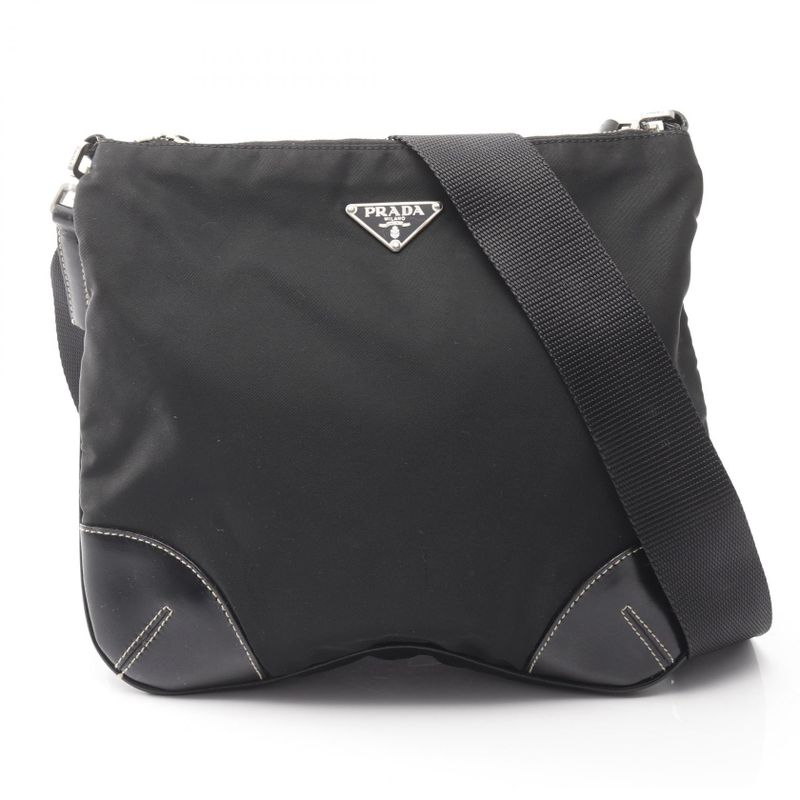 Prada Shoulder Bag Tessuto Light Bt0332 Black Nylon Leather Triangle Logo