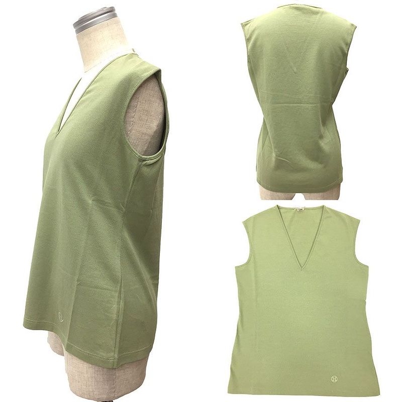 Hermes Sleeveless Cut And Sewn 34 Size V Neck Cotton Khaki Margiela Period
