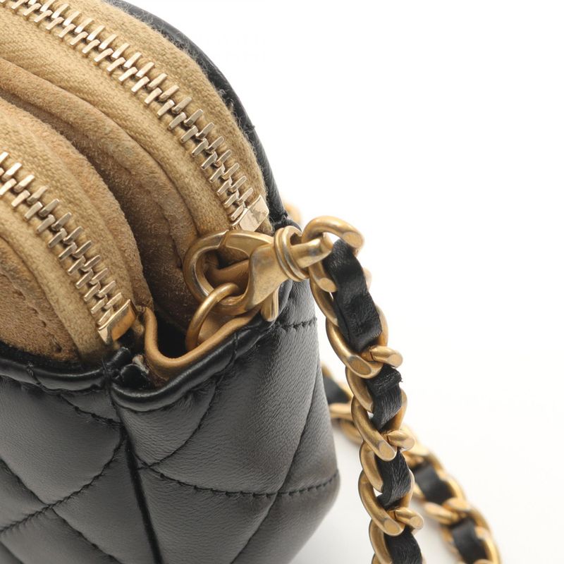 Chanel Shoulder Bag Matelasse Phone Case Ap4743 Black/camel Lambskin Suede