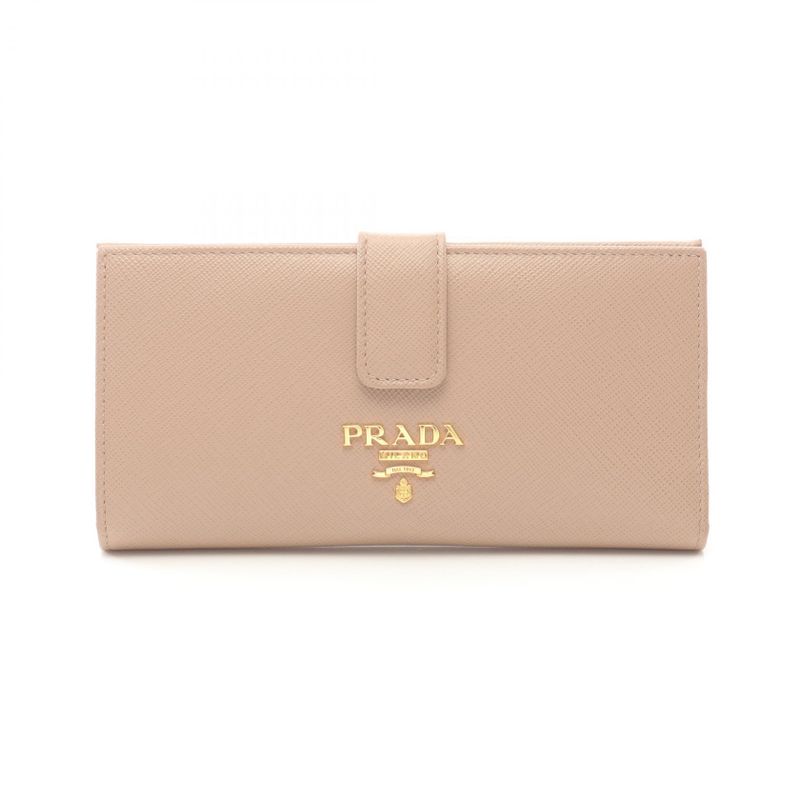 Prada Bifold Long Wallet Pink Beige Saffiano Leather ZIP Long Wallet Ladies