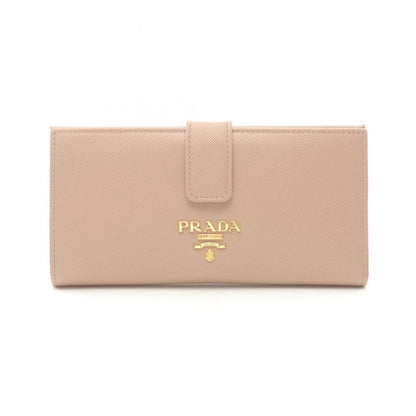 Prada Bifold Long Wallet Pink Beige Saffiano Leather ZIP Long Wallet Ladies