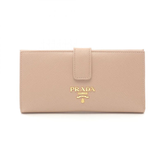 Prada Bifold Long Wallet Pink Beige Saffiano Leather ZIP Long Wallet Ladies
