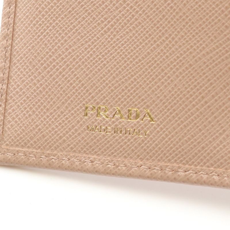 Prada Bifold Long Wallet Pink Beige Saffiano Leather ZIP Long Wallet Ladies