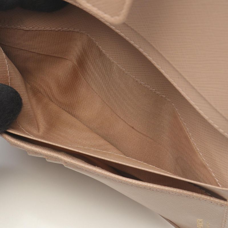 Prada Bifold Long Wallet Pink Beige Saffiano Leather ZIP Long Wallet Ladies