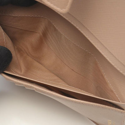 Prada Bifold Long Wallet Pink Beige Saffiano Leather ZIP Long Wallet Ladies