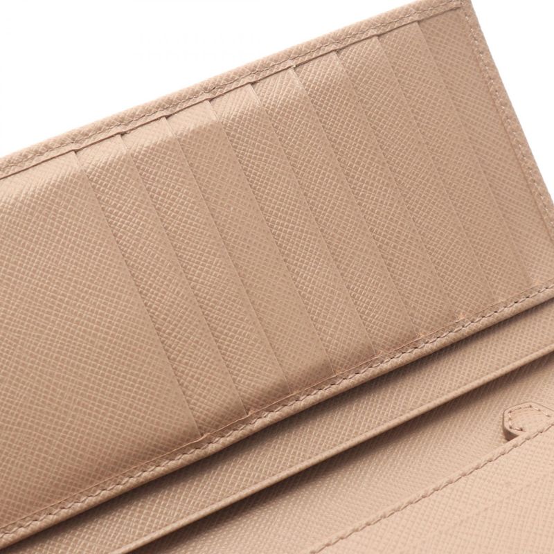 Prada Bifold Long Wallet Pink Beige Saffiano Leather ZIP Long Wallet Ladies