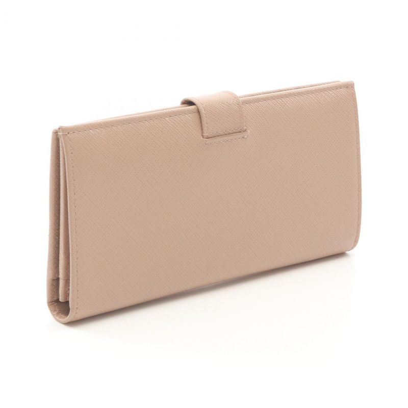 Prada Bifold Long Wallet Pink Beige Saffiano Leather ZIP Long Wallet Ladies