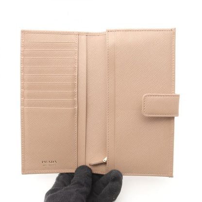 Prada Bifold Long Wallet Pink Beige Saffiano Leather ZIP Long Wallet Ladies