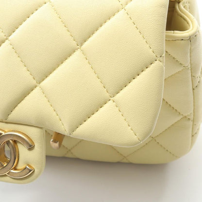 Chanel Shoulder Bag Mini Matelasse As3849 Pastel Yellow Lambskin Matelasse