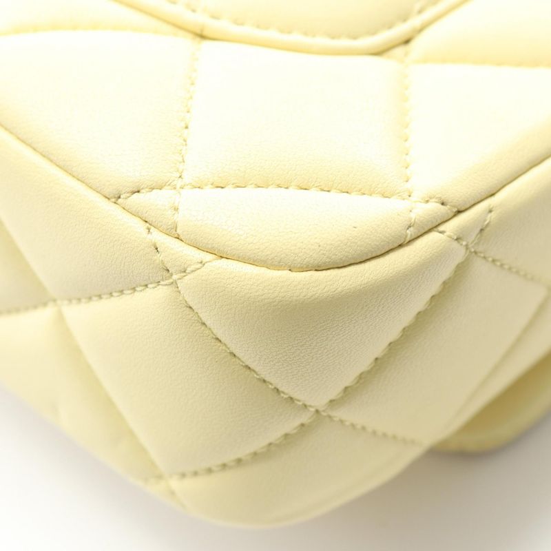 Chanel Shoulder Bag Mini Matelasse As3849 Pastel Yellow Lambskin Matelasse